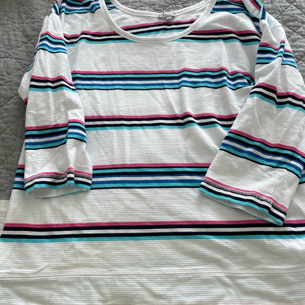 Talbots petite xLarge top striped pink blue black white horizontal